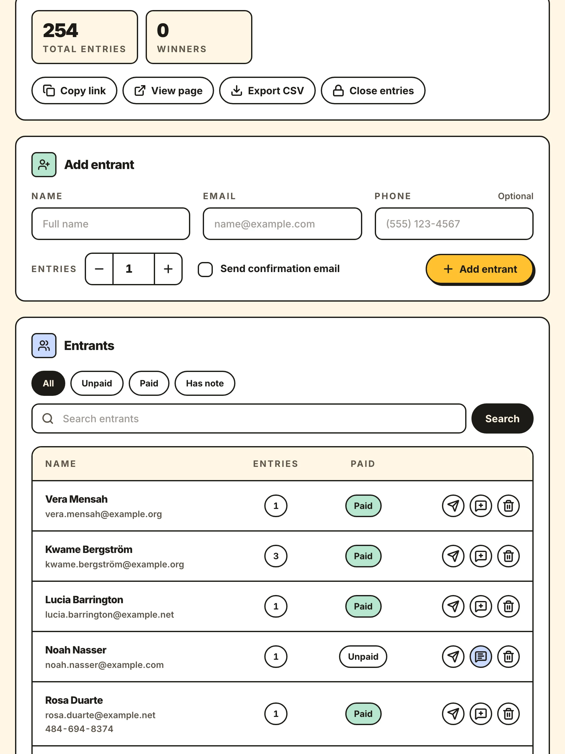 Manage screen